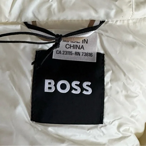 BOSS Hugo Boss Quilted Puffer Vest Dress NWT 4 Hooded Belt Water Repellent Ecru - Picture 10 of 12